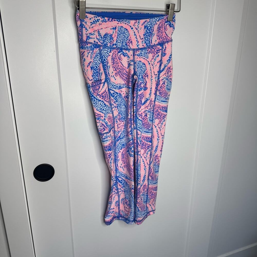 Lilly Pulitzer Luxletic Maybe Gator Pink Blue Mid Rise Pocket Leggings Size XXS